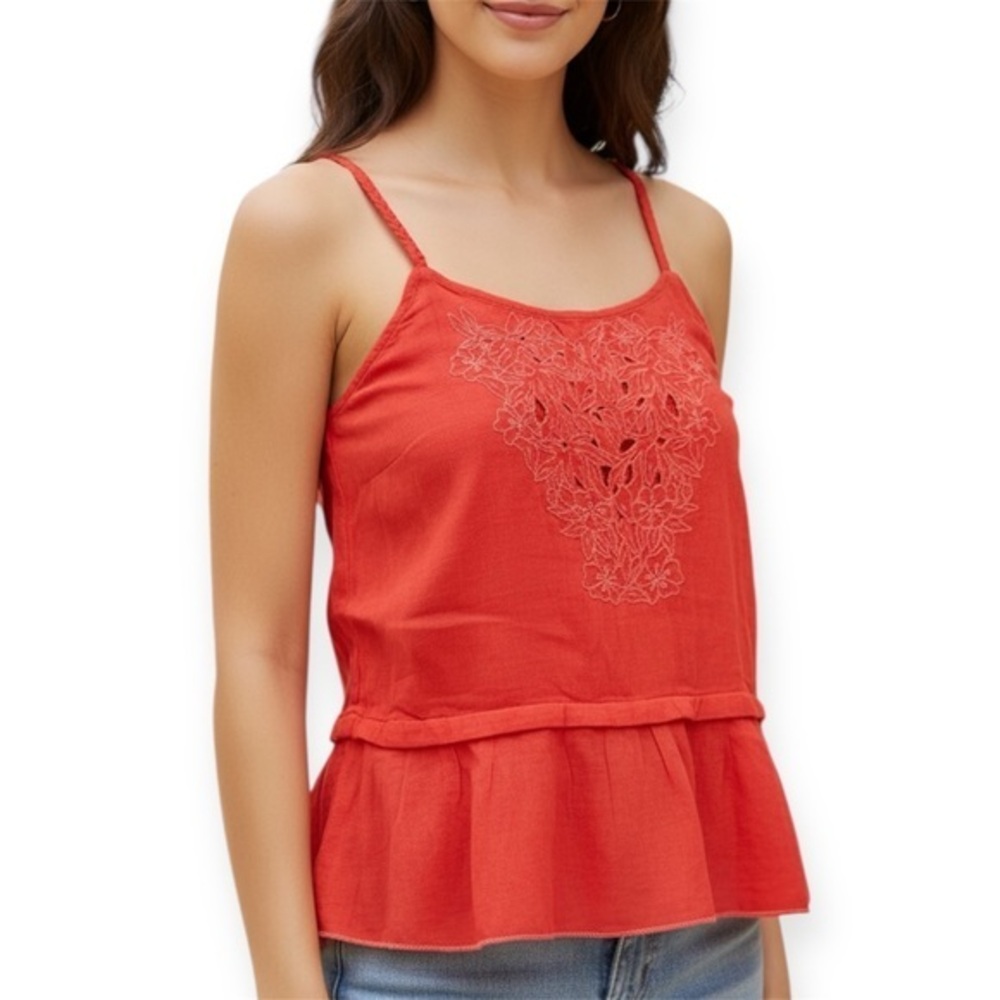 Aerie Red Heart Embroidered Peplum Cami